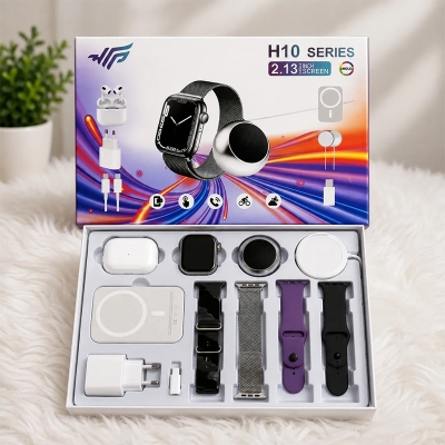 Picture of H10 Series 8-in-1 Ultra Smartwatch Combo | 2.13 Inch AMOLED Display Smart Watch with TWS Earbuds, Mini Speaker & Magnetic Wireless Power Bank | Bluetooth Smartwatch Gift Set By onyx gadgets shop - Multicolor
