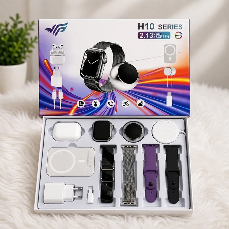 Picture of H10 Series 8-in-1 Ultra Smartwatch Combo | 2.13 Inch AMOLED Display Smart Watch with TWS Earbuds, Mini Speaker & Magnetic Wireless Power Bank | Bluetooth Smartwatch Gift Set By Guangzhou Wholesale Gadgets - Multicolor