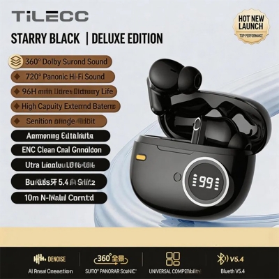 Picture of B39 TWS True Wireless Bluetooth Earbuds V6.0 Hi-Fi Stereo Sound Earphones with LED Digital Display Charging Case, Deep Bass, HD Calling, Touch Control, Long Battery Backup for Android & iPhone | Best Wireless Earbuds By Guangzhou Wholesale Gadgets - Black