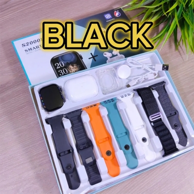 Picture of S2000 Pro Max Smart Watch with Wireless AirPods Pro – 10-in-1 Mega Combo Pack – 7 Changeable Straps/Belts with Free Protective Watch Cover – Bluetooth Call & Fitness Tracker Smartwatch for Men & Women - Black