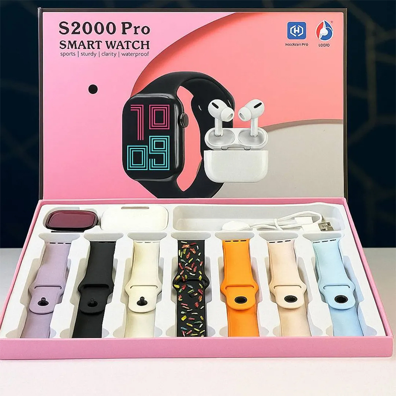 Picture of S2000 Pro Smartwatch Ultimate Lifestyle Bundle: Professional Sports & Health Tracker with TWS Wireless Earbuds and 7 Interchangeable Premium Straps - Multicolor
