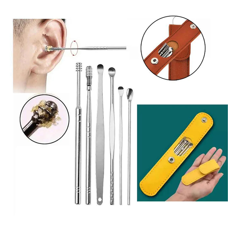 Picture of 6pcs/set Ear Cleaner Wax Vac Removal Stainless Steel Ear Wax Pickers Ear Cleaning Tools Spoon Earwax Remover Beauty Health Earpick - Yellow