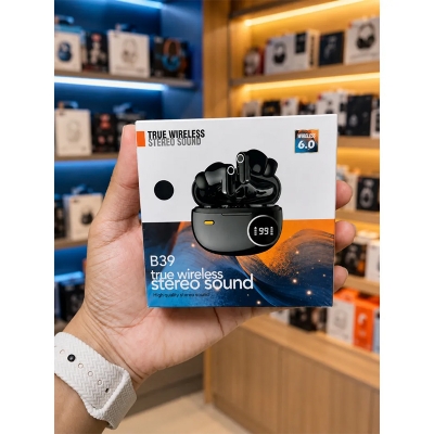 Picture of B39 TWS True Wireless Bluetooth Earbuds V6.0 Hi-Fi Stereo Sound Earphones with LED Digital Display Charging Case, Deep Bass, HD Calling, Touch Control, Long Battery Backup for Android & iPhone | Best Wireless Earbuds By Guangzhou Wholesale Gadgets - Black