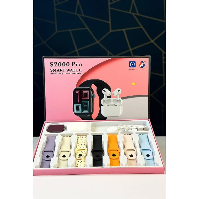 Picture of S2000 Pro Smartwatch Ultimate Lifestyle Bundle: Professional Sports & Health Tracker with TWS Wireless Earbuds and 7 Interchangeable Premium Straps - Multicolor
