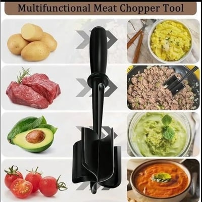 Picture of Heat-Resistant Nylon Meat Chopper – Non-Stick Ground Beef & Food Masher Tool with 5-Blade Design - Black