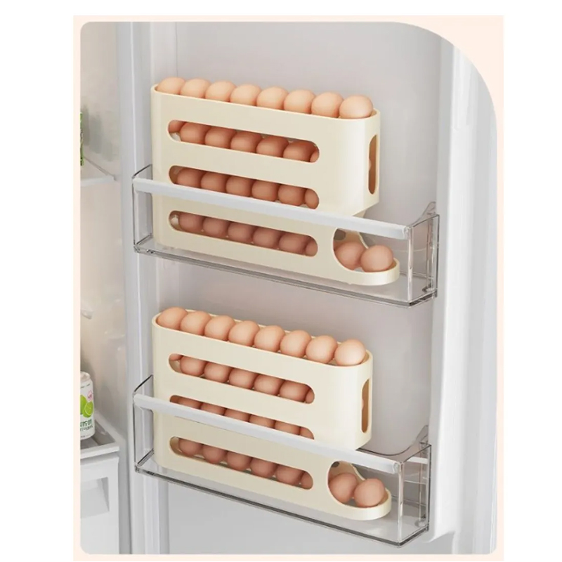 Picture of Automatic Rolling Egg Storage Rack – 4-Layer Egg Dispenser Organizer for Kitchen & Fridge - Yellow