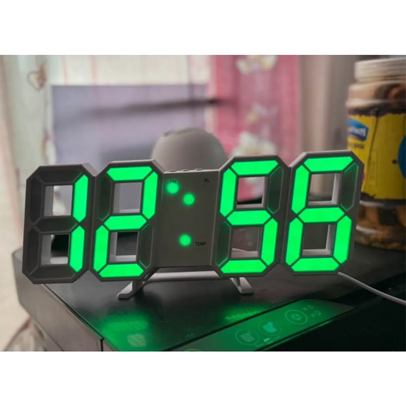 Picture of Creative 3D Large LED Digital Wall Clock Date Time Celsius Luminous Table Desktop Clocks From Living Room - Green