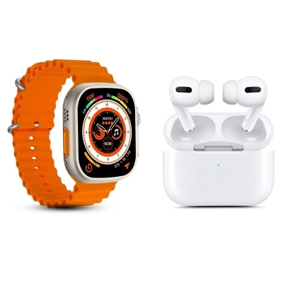 Picture of Y80 Ultra Smartwatch with Airpods ( strap 8+1 Cover ) Bluetooth Headphone TWS Fitness Tracker, Heart Rate & Blood Pressure Monitor, Waterproof, Bluetooth Connectivity, Long Battery Life premium Quality - Silver