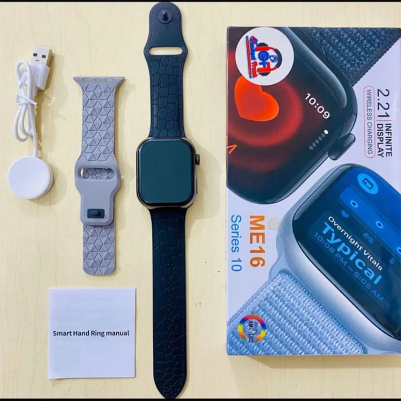 Picture of ME16 Series 10 Smartwatch - AMOLED Display with ( 2 Strap) Smart Watch Bluetooth Calls Sleep Monitoring Multiple Sports Smart Watch For Android  and  ios - Black