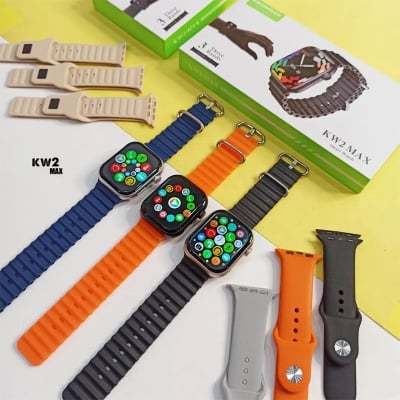 Picture of KW2 Max Smart Watch with Bluetooth Calling, 2.02 Inch Display, Rugged Design, Health Tracking, NFC, and Three Bands - Orange