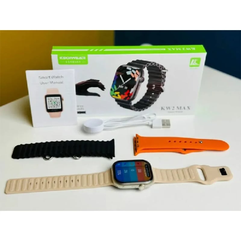 Picture of KW2 Max Smart Watch with Bluetooth Calling, 2.02 Inch Display, Rugged Design, Health Tracking, NFC, and Three Bands - Orange