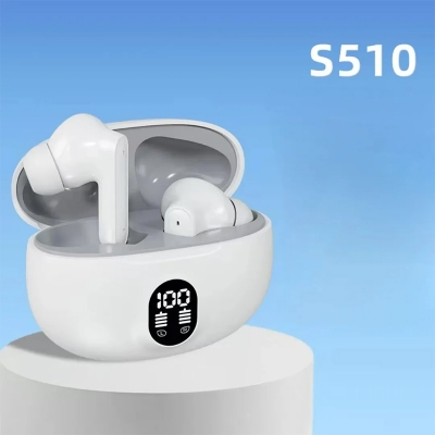 Picture of S510 TWS Wireless Bluetooth Headphones 5.3 LED Power Earphones Digital Display Headset Stereo Sound Bluetooth-compatible 5.3 for Bluetooth Wireless Sports High-End Noise Reduction Ultra-Long Life Battery in-Ear Bluetooth Headset - White