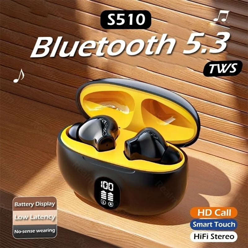 Picture of S510 TWS Wireless Bluetooth Headphones 5.3 LED Power Earphones Digital Display Headset Stereo Sound Bluetooth-compatible 5.3 for Bluetooth Wireless Sports High-End Noise Reduction Ultra-Long Life Battery in-Ear Bluetooth Headset - White