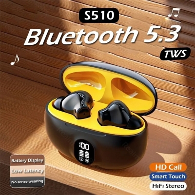 Picture of S510 TWS Wireless Bluetooth Headphones 5.3 LED Power Earphones Digital Display Headset Stereo Sound Bluetooth-compatible 5.3 for Bluetooth Wireless Sports High-End Noise Reduction Ultra-Long Life Battery in-Ear Bluetooth Headset - White