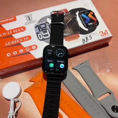 Picture of KW25 MAX Smart Watch | 1.91" HD Display | Bluetooth Calling | 100+ Sports Modes | 3 Premium Straps | Long Battery Life | Smartwatch for Men & Women (Series 10) - Black