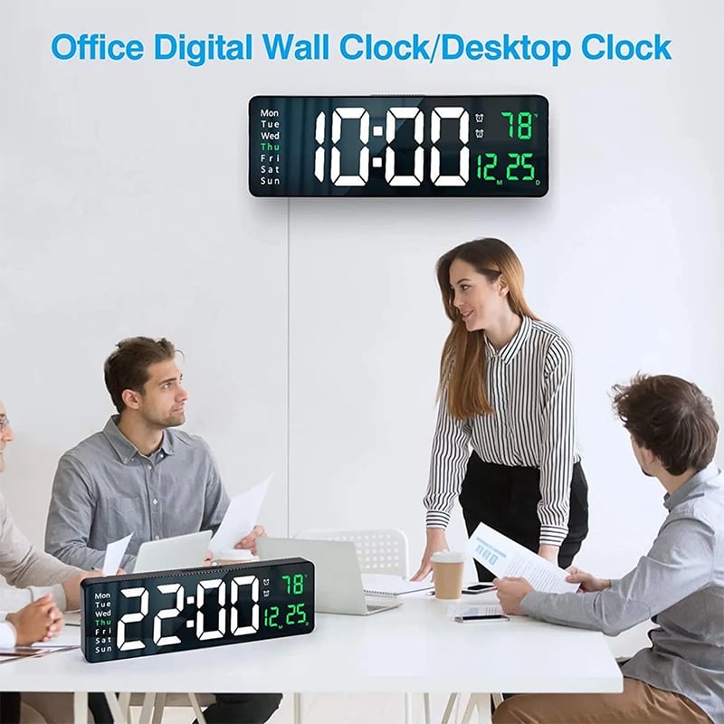 Picture of 16 inh Large LED Digital Wall Clock Remote Control Temp Date Week Display Memory Table Wall-mounted Dual Electronic Alarms Clocks