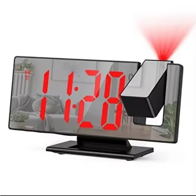 Picture of LED Digital Projection Alarm Clock – Ceiling Time Display, Dual Alarm, Snooze Function & Mirror Surface for Bedroom Use - Red