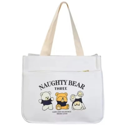 Picture of High Quality Reusable Portable Canvas Bento Bag Women's Style Zipper Closure for Travel Shopping Student Office Lunch Box - Off White