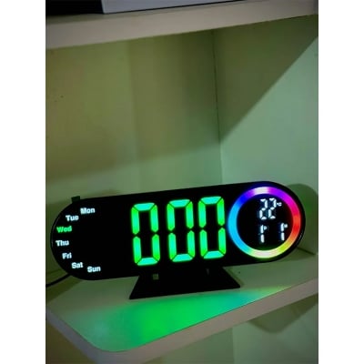 Picture of LED Digital Table Desk Mirror Alarm Clock with Date Week Temperature Display Colorful Ambient Nightlight