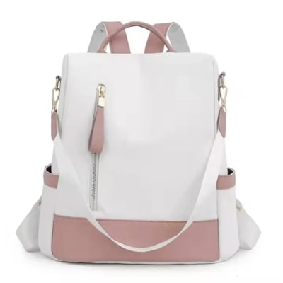 Picture of Women's Fashion Anti-Theft Backpack New Korean Style Soft Texture Large Capacity Polyester Bag for Travel School Trendy Zipper - Pink
