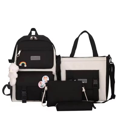 Picture of 4-in-1 Multi-Purpose School Backpack Set for Girls with Bear Keychain - Black