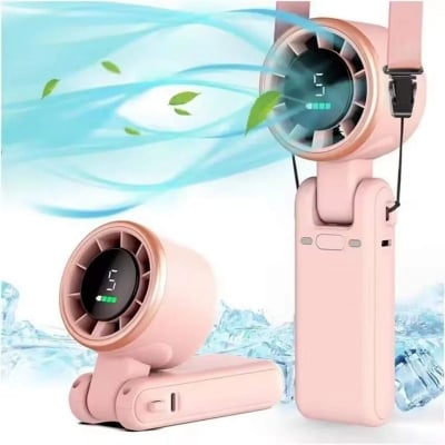Picture of Hot Sale Mini Foldable Turbo Fan - 13550RPM Motor, 5 Gear Wind, 180° Fold, 3 - in - 1 Multifunction, LED Indicator, Type C - Pink