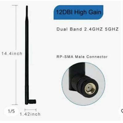Picture of 12dBi RP-SMA Dual Band 2.4GHz 5GHz High Gain WiFi Router Wireless Antenna Omnidirectional - Black