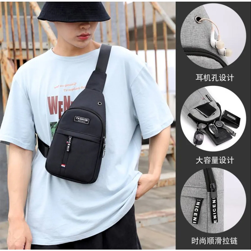 Picture of Men’s Fashion Crossbody Shoulder Bag – Lightweight Nylon Chest Sling Backpack for Samsung, Oppo, Xiaomi & More - Black