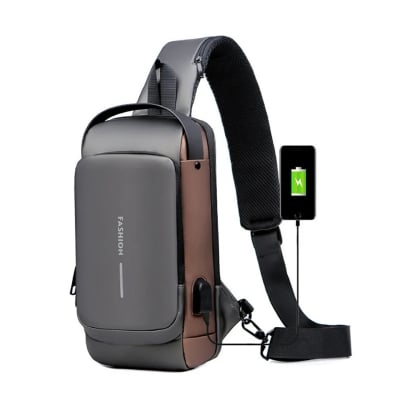 Picture of Men’s Waterproof Anti-Theft Chest Sling Bag – USB Charging Crossbody Shoulder Bag for Travel, Work & Daily Use -  Black