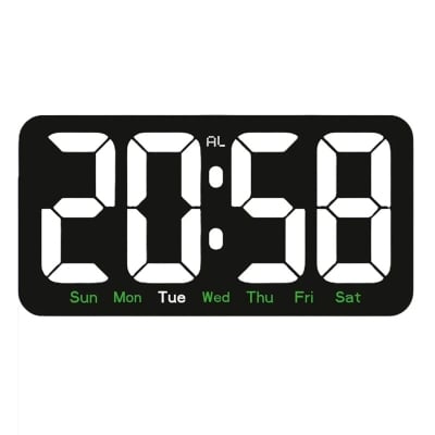 Picture of Digital LED Alarm Clock with Snooze Function For Table Stand Or Wall Hanging, Brightness Level Adjustable, Sound Control Backlight - White