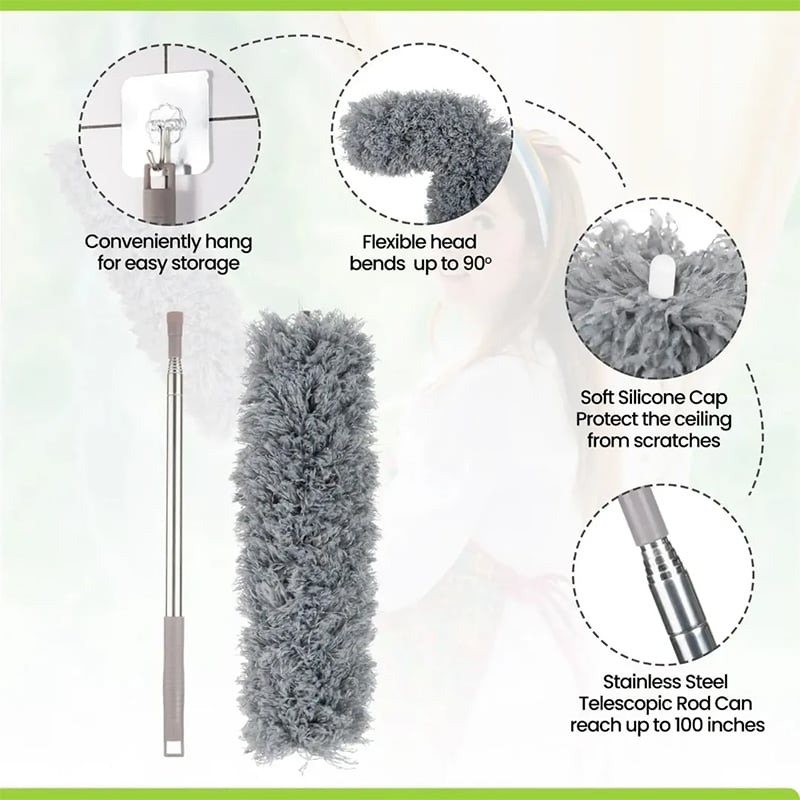 Picture of Bendable Feather Duster with Extra Long Extendable Microfiber Duster - Grey