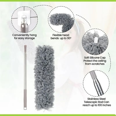 Picture of Bendable Feather Duster with Extra Long Extendable Microfiber Duster - Grey