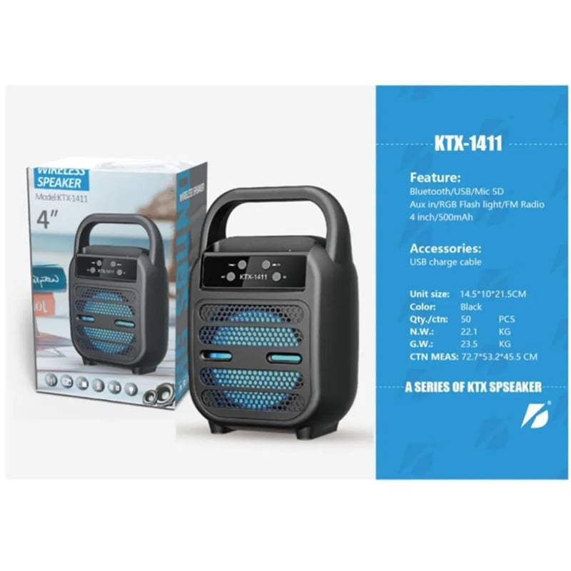 Picture of KTX-1411 Bluetooth, USB, TF Card & FM Radio Supported 4 Inch Driver RGB Lighting Portable Speaker