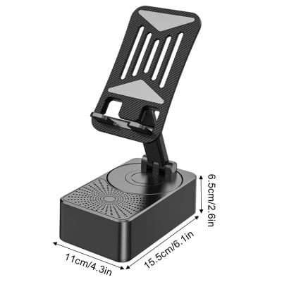 Picture of Foldable Mobile Phone Desk Holder,Wireless Speaker with Stand - 3 in 1 Mobile Phone Holder,360 Rotating Phone Stand,Phone Stand with Speaker, Cellphone Holder with Bluetooth Speaker - Black
