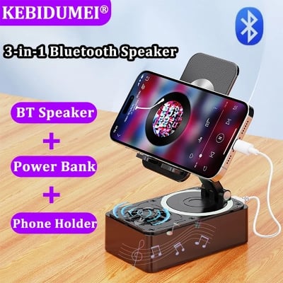 Picture of Foldable Mobile Phone Desk Holder,Wireless Speaker with Stand - 3 in 1 Mobile Phone Holder,360 Rotating Phone Stand,Phone Stand with Speaker, Cellphone Holder with Bluetooth Speaker - Black