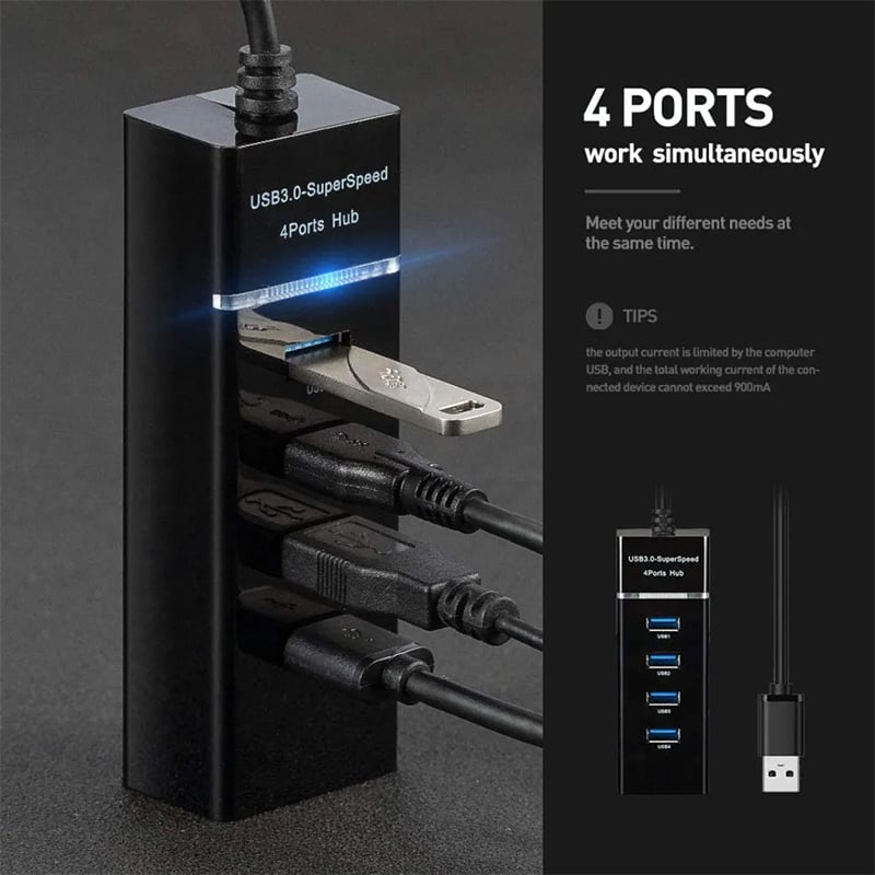 Picture of 4 ports of high speed USB hub high-speed USB 3.0 SPLETER BLACK BLACK - Black