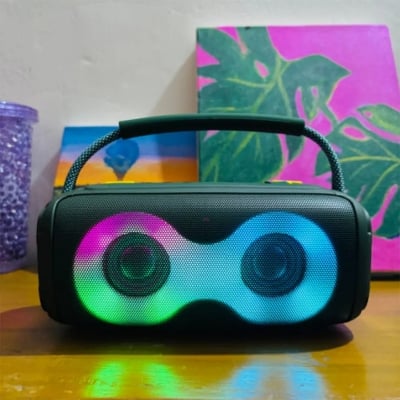 Picture of ET-312 RGB Party Speaker Double Horn Mini Outdoor Portable Wireless Bluetooth Rechargeable Speaker With Coloured Lights DJ Sound - Multicolour