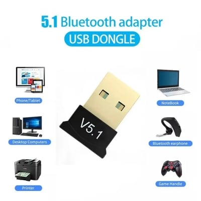 Picture of BT 5.1 Wireless Bluetooth Adapter USB Dongle For Desktop Laptop PC Multi Device Bluetooth Audio Receiver Transmitter BT5.1 - Black