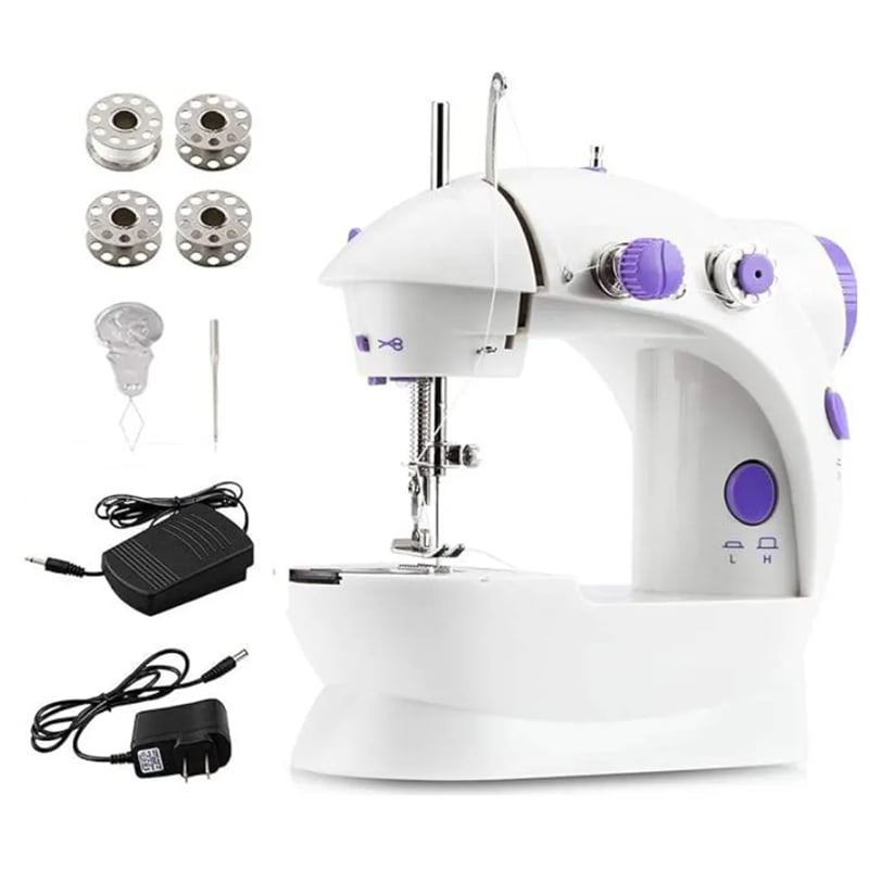 Picture of Dual Speed Mini Electric Sewing Machine with Light – Portable Overlock Handheld Stitching Machine for Home Use - White