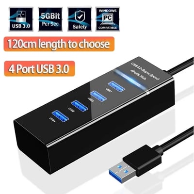 Picture of 4 ports of high speed USB hub high-speed USB 3.0 SPLETER BLACK BLACK - Black