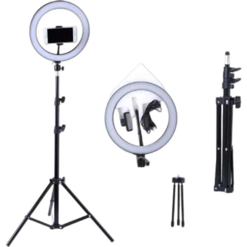 Picture of 10inch Ring Light Tripod Stand Studio Set for YouTube/Facebook Live Video/Tiktok Video - 7 Feet Long 200 Cm - Black