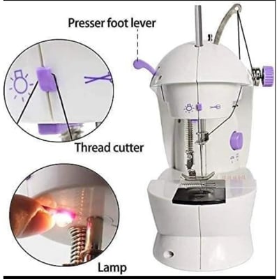Picture of Dual Speed Mini Electric Sewing Machine with Light – Portable Overlock Handheld Stitching Machine for Home Use - White