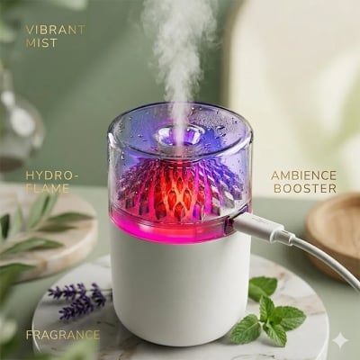 Picture of Portable Mini Humidifier with LED Night Light – Quiet USB Ultrasonic Cool Mist Diffuser for Car, Office Desk, and Travel- Ultra-Realistic Crystal Design - Multicolor