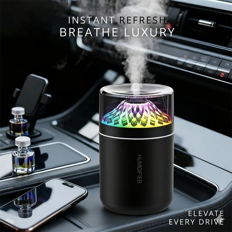 Picture of Portable Mini Humidifier with LED Night Light – Quiet USB Ultrasonic Cool Mist Diffuser for Car, Office Desk, and Travel- Ultra-Realistic Crystal Design - Multicolor