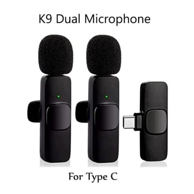 Picture of K9 Wireless Dual Microphone Professional Lapel Lavalier Microphone Remove Noise For Type C+Apple With Active Noice cancelation  anc - Black