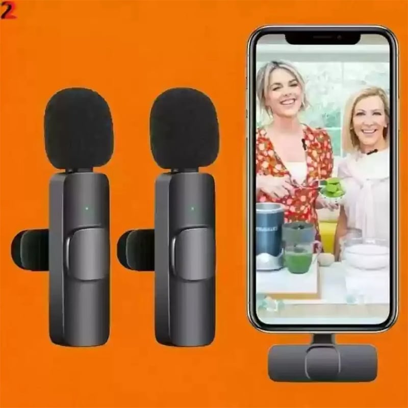 Picture of K9 Wireless Dual Microphone Professional Lapel Lavalier Microphone Remove Noise For Type C+Apple With Active Noice cancelation  anc - Black