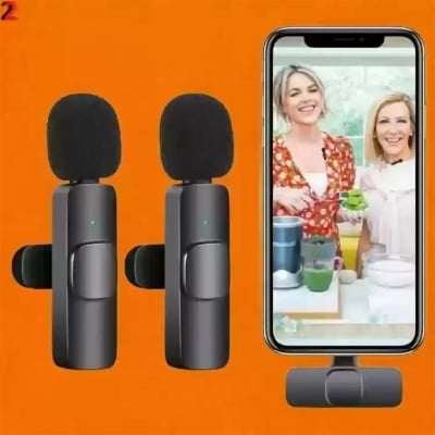 Picture of K9 Wireless Dual Microphone Professional Lapel Lavalier Microphone Remove Noise For Type C+Apple With Active Noice cancelation  anc - Black