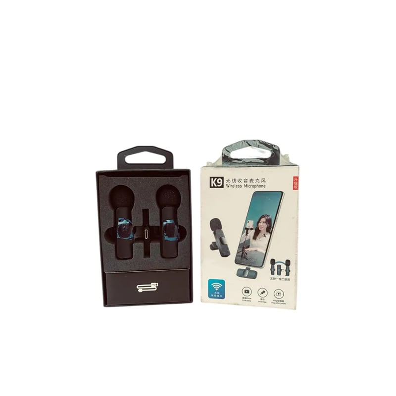 Picture of K9 Wireless Dual Microphone Professional Lapel Lavalier Microphone Remove Noise For Type C+Apple With Active Noice cancelation  anc - Black