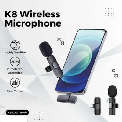 Picture of K8 Wireless Microphone Professional Lapel Lavalier Microphone Remove Noise For Typ C Microphone With Active Noice cancelation anc - Black