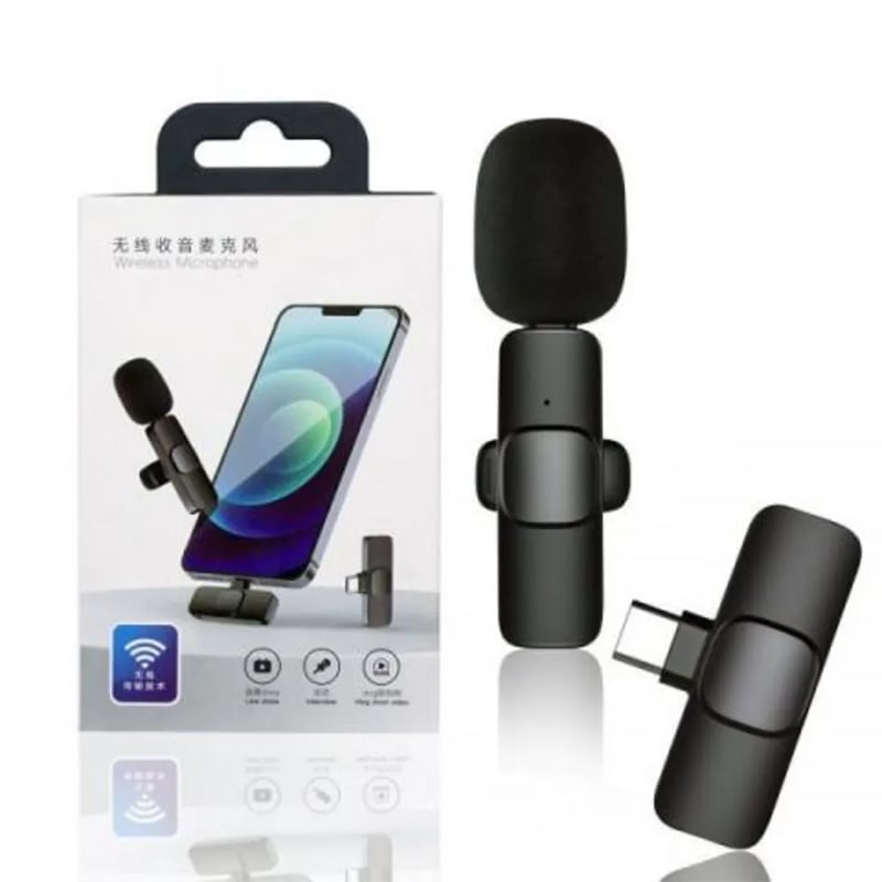 Picture of K8 Wireless Microphone Professional Lapel Lavalier Microphone Remove Noise For Typ C Microphone With Active Noice cancelation anc - Black